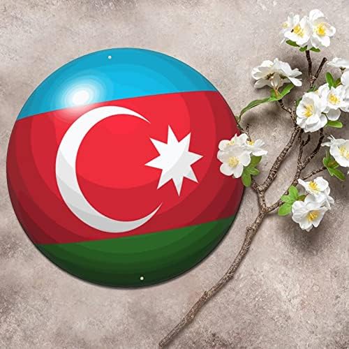שלט פח מתכת עגולה Azerbaijan דגל קאנטרי דגל פטריוטי פוסטר פוסטר שלט שטוח שלט זר וינטג