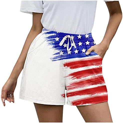 מכנסיים קצרים של Prdecexlu לנשים קיץ אופנה רופפת בכושר מזדמן המותניים המותניים יום עצמאות יום עצמאות