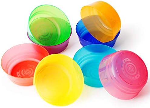 ילדים עם כלי אוכל לילדים ל -8 - צלחות לילדים מפלסטיק, קערות וכוסות ב 8 צבעים תוססים - מנות פעוטות לשימוש