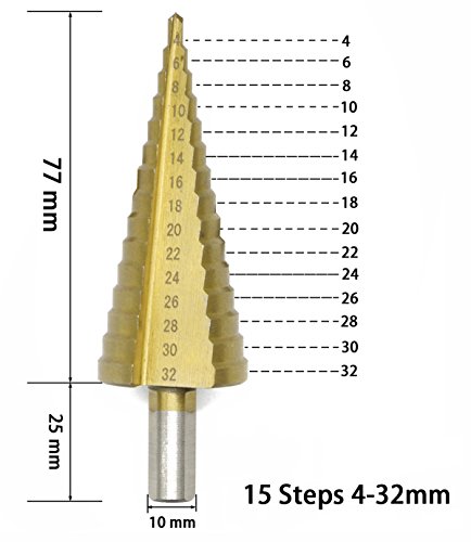 3 PCS HSS Titanium Cone Cone Spit Stear Stear, מתכת מהירות גבוהה מדרגה מדרגה מדרגה ביט ליוניט למתכת קידוח, פלסטיק,