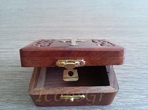 ICONSGR נוצרי בעבודת יד אורתודוקסי עץ עץ קופסת עץ זית עם צלב דקורטיבי / 298