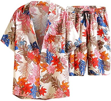 חולצות הוואי נרהברג סטים לחליפות להדפסת פרחים לגברים כפתור מזדמן מטה חולצות שרוול קצר