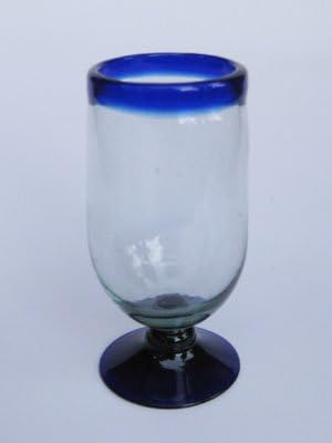 שפה כחולה קובלט 17 אונקיות גביעי מים גבוהים, זכוכית ממוחזרת, נטולת עופרת, נטולת רעלים