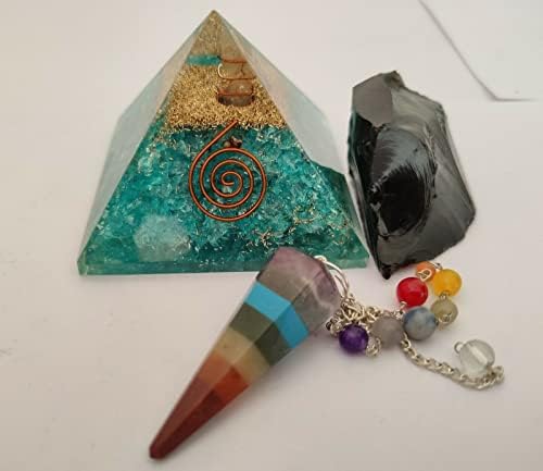 Sharvgun Pyramid Pyramid Apatite Crystal Kit ו- Obsidian Gemstone, Seven Chakra Pendulum reiki ריפוי מדיטציה