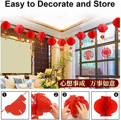 16 חלקים סיני עגול סיני תלוי קישוטי פנס נייר אדום לשנת 2023 עיצוב מסיבת פסטיבל אביב לשנה החדשה, חתונה ומסעדה