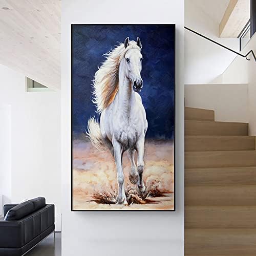ציור יהלומים בגודל 5 ד ' גודל גדול סוס לבן אבני חן תפר צלב קישוטי קיר לסלון 47.2 * 23.6 אינץ