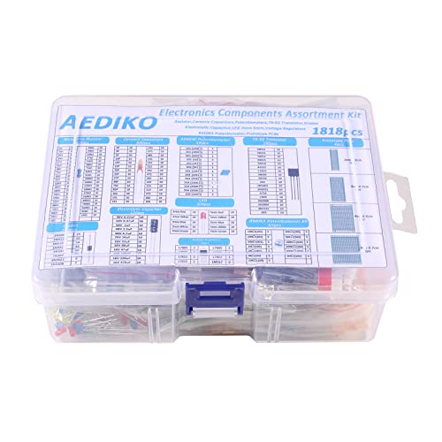 Aediko Electronics Electronics ערכת קבל אלקטרוליטי, קבל קרמי, דיודה LED, דיודה משותפת, נגד, רכיב טרנזיסטור לפרויקט