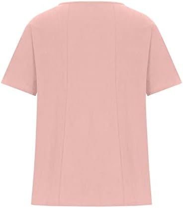 חולצות טריקו של פשתן כותנה לנשים קיץ פלוס גודל גודל הדפס פרחוני כפתור שרוול קצר טייז חולצות צוואר