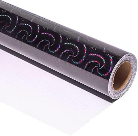 נייר עטיפה הולוגרפי מייפלוס-גליל מיני-17 אינץ ' על 32.8 רגל-עיצוב נייר כסף שחור מתכתי