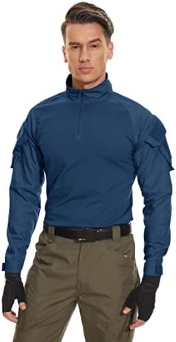 חולצות צבאיות טקטיות של Magcomsen גברים 1/4 חולצת שרוול ארוך עם כיסים