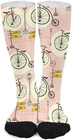 רטרו אופניים ואורות רחוב מודפס צבע התאמת גרבי ספורט הברך גבוהה גרביים לנשים גברים