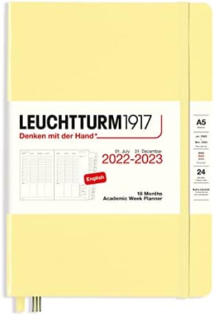 Leuchtturm1917-18 חודשים בינוני A5 מתכנן שבוע אקדמי בכריכה קשה, יולי 2022-דצמבר 2023, אנגלית