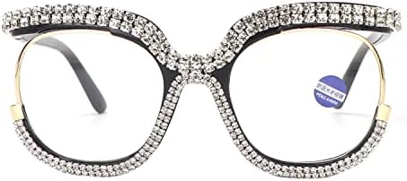 משקפי קריאה ריינסטון מרגישים לנשים מסוגננות גדולות וחסומות עגולות חסימות משקפיים