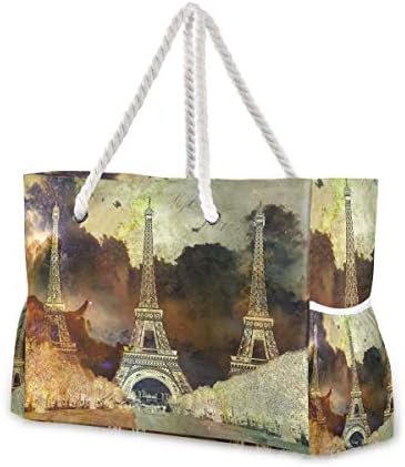 Alaza Eiffel Towel Paris תקציר תקציר לאמנות דיגיטלית תיקים תיקים לחוף נסיעות בחדר הכושר, כיסים פנימיים