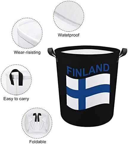 דגל של פינלנד גדול סל כביסה מתקפל סל כביסה עמיד אחסון סל צעצוע ארגונית