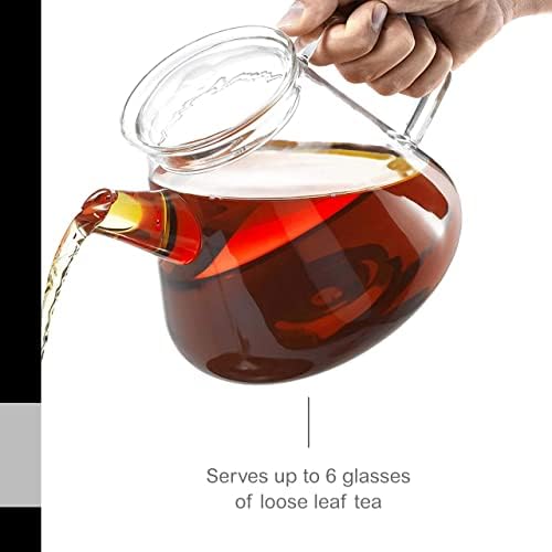 Adhoc Orient+ קומקום זכוכית - קומקום תה וחומר נשלף לתה עלים רופפים - קומקום זכוכית גדול לכיריים - קומקום
