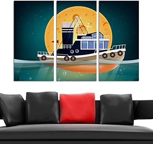 3 יצירות אמנות קיר ממוסגרת סירת ים נוף ציור שמן על בד יצירות אמנות מודרניות לעיצוב משרד חדר שינה בסלון