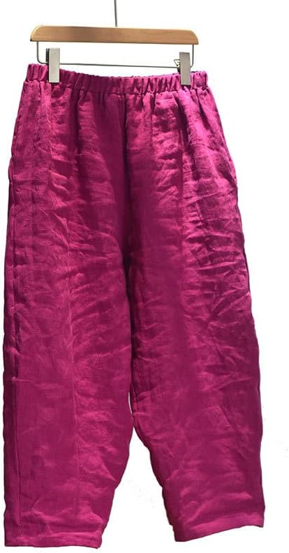 Uktzfbctw כותנה פשתן מכנסי רגל רחבים מותניים אלסטיים צבע אחיד מכנסיים רופפים נשים סגנון סיני סגנון פשתן פורחים