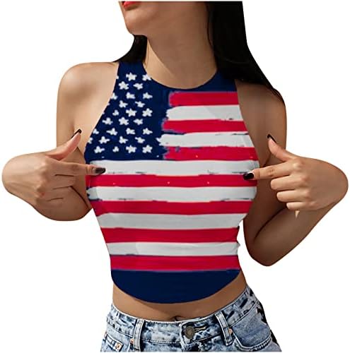 גופיות יבול לנשים אמריקאיות אמריקאיות ארהב דגל חולצות קצוצות בקיץ טנקים בסיסיים ללא שרוולים לתלבושת יום העצמאות