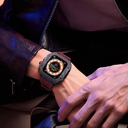 ערכת שינוי יוקרה של Zedevb עבור Apple Watch 8 Ultra 49 ממ פלואור רצועת גומי מארז סיבי פחמן עבור IWatch