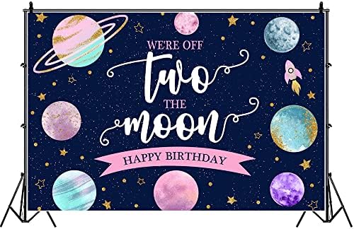 9 על 6 רגל שני הירח יום הולדת 2 רקע לילד או לילדה רקטת החלל החיצון אסטרונאוט רקע נושא שמי לילה זהב