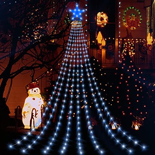 קישוטי חג המולד של גופ חיצוני אורות כוכבים 298 LED 11.5ft אורות עץ חג המולד אורות 8 מצבי תאורה אורות
