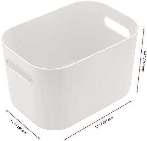 ג'ויקיט 6 חבילה פחי אחסון לבנים עם ידיות, פח מארגן מטבח לבן אמבטיה, פחי אחסון יהירות פלסטיק לבנים לסבון ידיים,