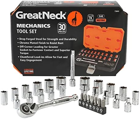 Greatneck 73803 סט כלי מכניקה 1/4 אינץ ', ערכת שקע 1/4 אינץ