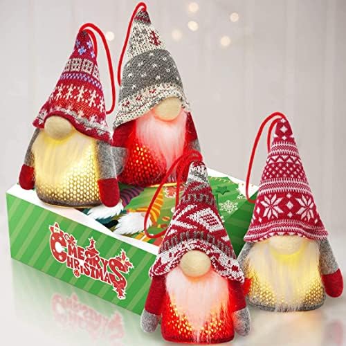 KMUYSL לחג המולד קישוטי גנום, קישוטי עץ חג המולד של 4 פאק בעבודת יד סנטה גמדים קישודים אורות אורות סקנדינבי קטיפה