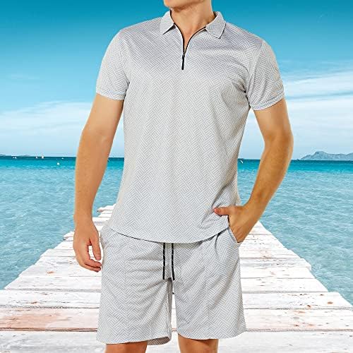 סטים קצרים של גברים תלבושות תלבושות 2 חלקים של אימונית קיץ חולצת פולו שרוול קצר ומכנסיים קצרים סט חליפת