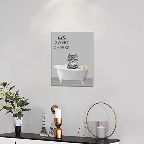 אמנות קיר אמבטיה מצחיק קיר אמבטיה עיצוב קיר חתול בבד אמבטיה מדפיס תמונות אמבטיה בשחור לבן לקיר