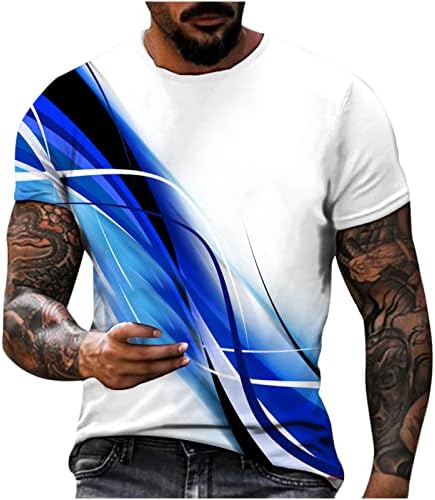 חולצת טריקו של שרוול קצר של גברים, אור צוואר עגול מזדמן אור תלת מימד הדפס דיגיטלי סוודר כושר ספורט חולצת טריקו