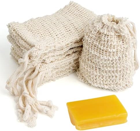 10 יחידות סיסל סבון שומר תיק עם שרוך, פלסטיק-משלוח סבון שומר שקיות לשימוש חוזר & מגבר; טבעי סבון פילינג