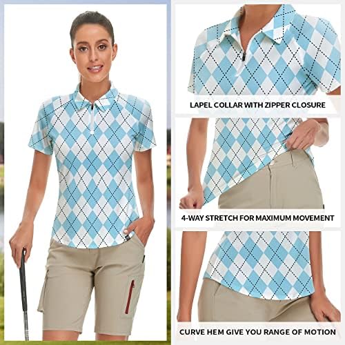חולצות פולו גולף נשים שרוול קצר משקל קל משקל מהיר טניס אתלטי יבש חצי סוודר רוכסן