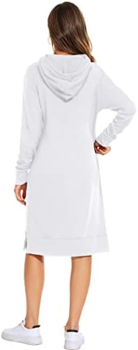 שמלת קפוצ'ון פליס קפוצ'ה של דילה כותנה שמלת סווטשירט שרוול ארוך עם 2 כיסים צדדיים גדולים