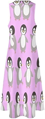 זוג פינגווין נשים של קיץ ללא שרוולים מקסי שמלות עמוק צוואר רופף ארוך שמלת החוף מזדמן שמלה קיצית