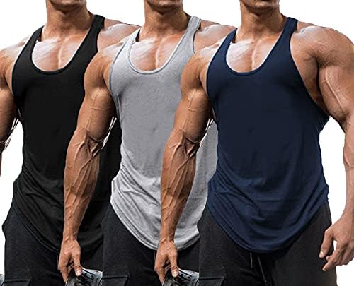 גברים של 3 חבילה כושר אימון גופיות שרירים טי סטרינגר פיתוח גוף שרוולים חולצות