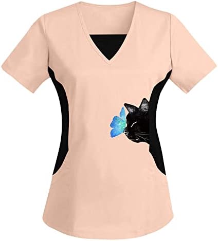 חולצות שרוול ארוכות נשים נשים פלוס גודל עליון V צוואר חתולים עם שרוולים קצרים מדפיסים אימון גבעות