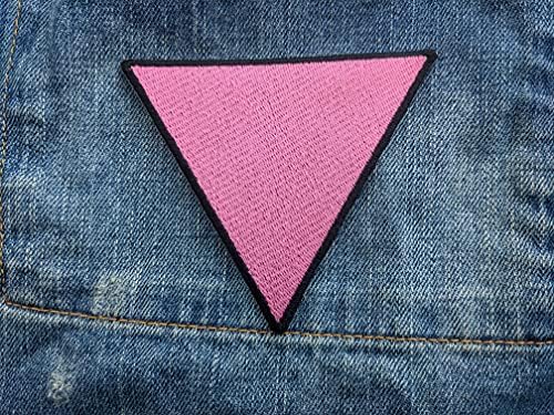 משולש ורוד - סמל גאווה תומך בהטבים הומואים ולסביות - טלאי רקום ברזל בגודל 4 אינץ '