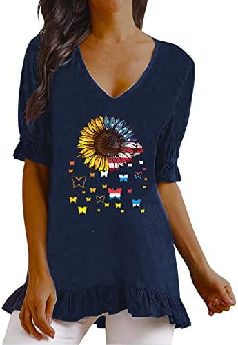 חולצות פטריוטיות לנשים חולצות דגל אמריקאיות חולצות קיץ מזדמנים שרוול קצר מככב פסים נוחים חולצה