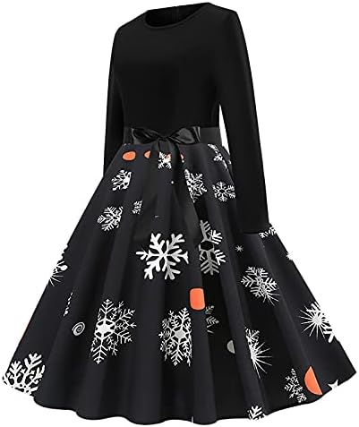 שמלות וינטג 'לחג המולד לנשים שרוול ארוך שמלת רטרו משנות החמישים שמלת חמוד חג המולד שמלה מנשף