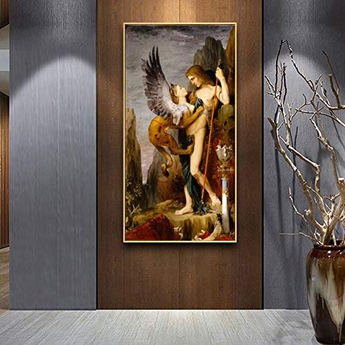 ציור שמן מצויר ביד על בד, אדיפוס והספינקס מאת גוסטב מורו הדפסי ציור שמן העתק על בד אמנות קיר תמונות