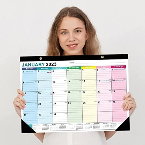 ABEALV בינואר 2023 - יוני 2024 לוח השנה הקיר, לוח השולחן עם כיסוי שקוף, בלוקים שלוט, חגים מסומנים, תאריך ג'וליאן