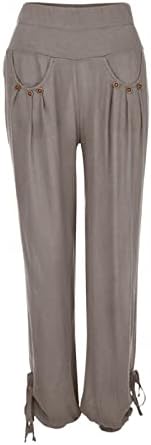 מכנסי פשתן של Lcziwo לנשים בתוספת גודל גודל מכה מכנסיים מותניים גבוהים רגל רחבה רופפת מכנסי פאלאצו ארוכים