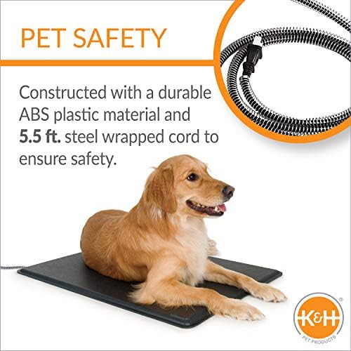 מוצרי חיות מחמד של K&H מקורי לקטרו-קנל חיצוני כרית כלבים מחוממת עם כיסוי חופשי שחור גדול 22½ x 28½,