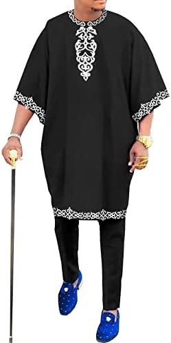 בגדים מסורתיים אפריקאים לגברים דשיקי חולצות רקומות ומכנסי אנקרה 2 תלבושות של Bazin Riche תלבושות