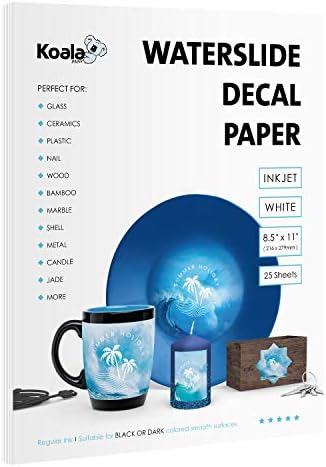 קואלה 25 גיליונות נייר מדבקות מגלשת מים למדפסת דיו - נייר העברת מגלשת מים לבנה בגודל 8.5x11 אינץ