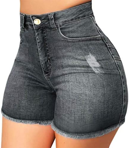 מכנסיים קצרים במותניים גבוהים למכנסי דמיין בקיץ, ג'ינס גולמי ג'ינס בקרת בטן קת מתיחה נמתחת מכנסיים