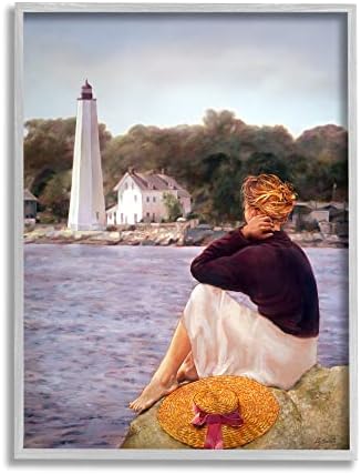 אשת תעשיות סטופל במגדלור חוף חוף חוף ציור ימי מציאותי, שתוכנן על ידי רוברט דסנטיס גריי אפור קיר ממוסגר,