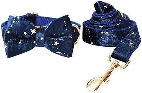 צווארון כלבי קטיפה כחול גנרי עמוק ומגדל רצועה לכוכבי גליטר זהב חג ​​המולד צווארון זיהוי מותאם אישית